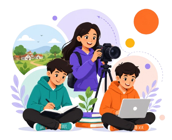 Students creating a village documentary
